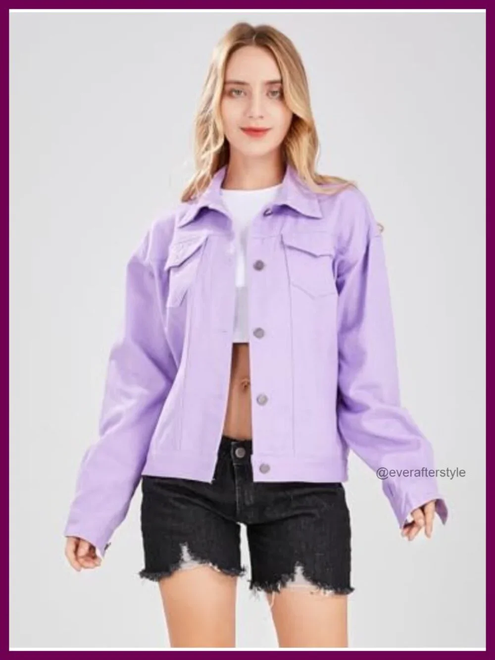 Women's Candy Color Denim Jacket Button Up Long Sleeve Loose Trucker Coat